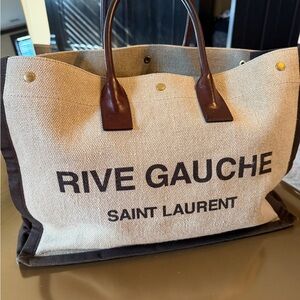 Saint Laurent Beige and Brown Rive Gauche Tote